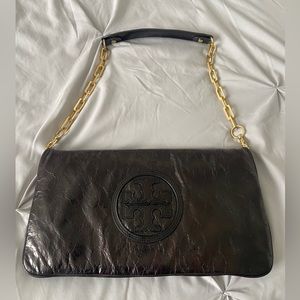 Tory Burch Reva Bag Black crackled leather